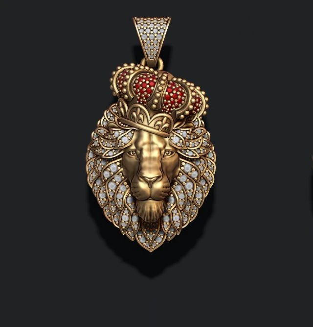 Leon pendant with royal crown diamonds and closed mouth 3D Print Model .c4d .max .obj .3ds .fbx .stl .blend