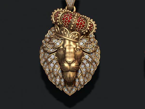 Pendentif L&eacute;on avec diamants couronne royale et bouche ferm&eacute;e Modèles 3D en vedette