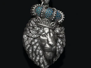 Leon pendant with royal crown diamonds and closed mouth 3D Print Model