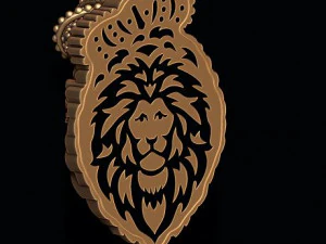 Leon pendant with royal crown diamonds and closed mouth 3D Print Model