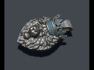 Leon pendant with diamonds and crown 3D Print Model