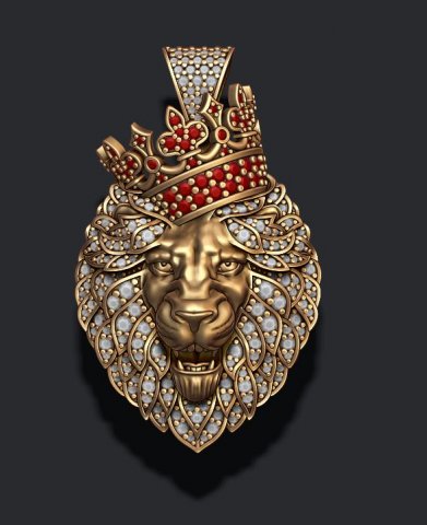 Leon pendant with diamonds and crown 3D Print Model .c4d .max .obj .3ds .fbx .stl .blend 