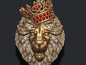 Leon pendant with diamonds and crown 3D Print Model