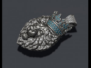 Leon pendant with diamonds and crown 3D Print Model