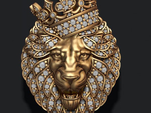 Leon pendant with diamonds and crown 3D Print Model