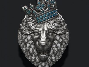 Leon pendant with diamonds and crown 3D Print Model