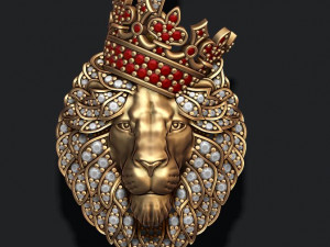 Leon pendant with diamonds and crown 3D Print Model