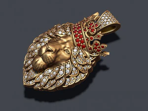 Leon pendant with diamonds and crown 3D Print Model