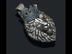Leon pendant with diamonds and crown 3D Print Model