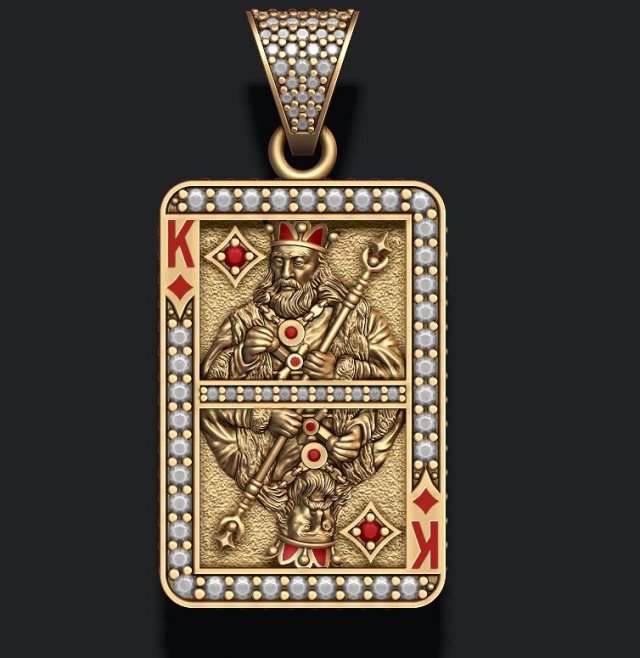 Diamonds king playing card pendant 3D Print Model .c4d .max .obj .3ds .fbx .stl .blend 