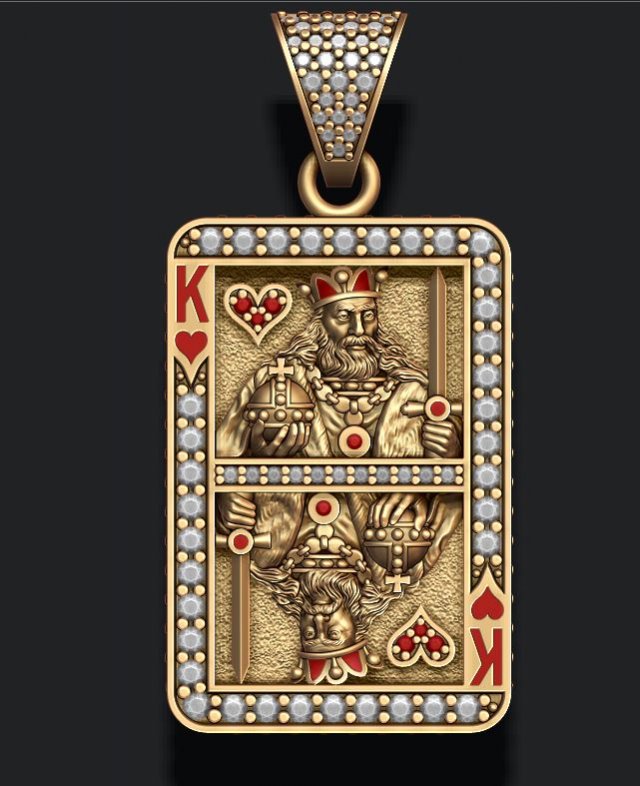 Heart king playing card pendant 3D-printmodel .c4d .max .obj .3ds .fbx .stl .blend 