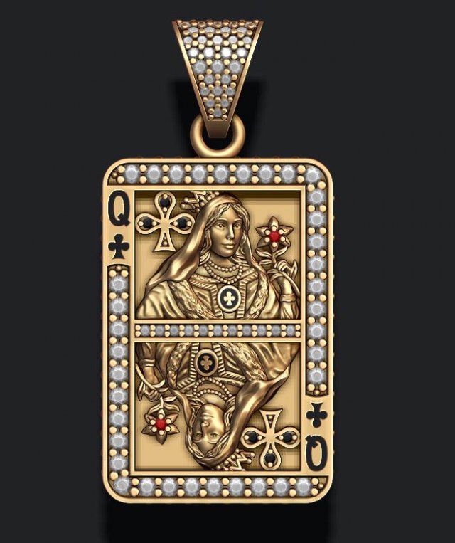 Club queen playing card pendant 3d print model 3D Принт Модель .c4d .max .obj .3ds .fbx .stl .blend 