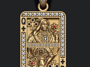 Club queen playing card pendant 3d print model 3Dプリントモデル