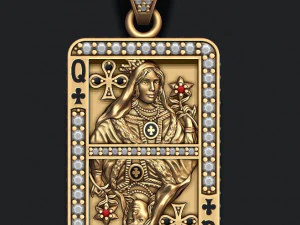 클럽 퀸 카드 놀이 펜던트 3D 프린트 모델 3D 프린트 모델