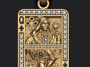 Club queen playing card pendant 3d print model 3D Принт Модель
