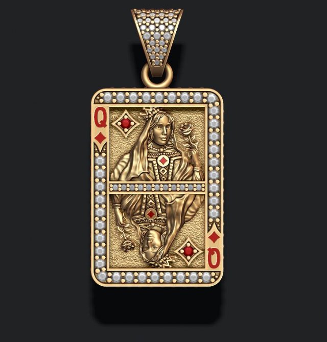 Diamonds queen playing card pendant 3D Baskı Modeli .c4d .max .obj .3ds .fbx .stl .blend 