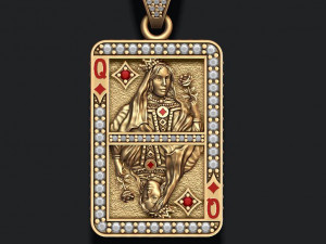 Diamonds queen playing card pendant 3D Print Model