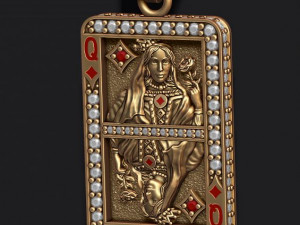 Diamonds queen playing card pendant 3D Baskı Modeli