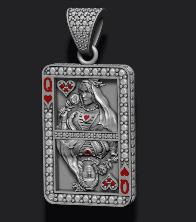 Sterling Silver Queen of Hearts Playing Card Charm Necklace with
