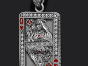 Heart queen playing card pendant 3d print model Model Cetak 3D
