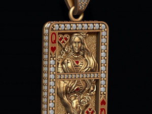 Heart queen playing card pendant 3d print model Modèles 3D en vedette