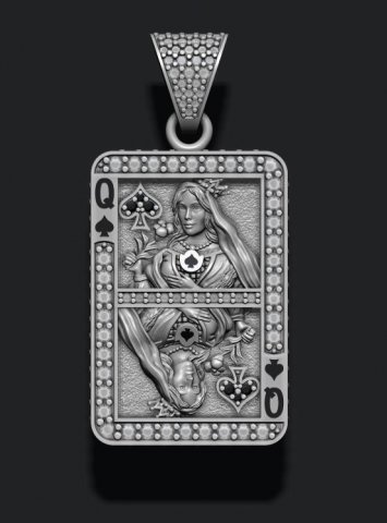 Spade queen playing card pendant 3D 프린트 모델 .c4d .max .obj .3ds .fbx .stl .blend