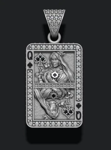 Spade queen playing card pendant 3D Print Model .c4d .max .obj .3ds .fbx .stl .blend