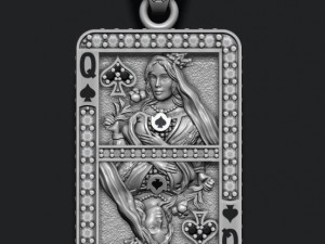 Spade queen playing card pendant 3D Print Model