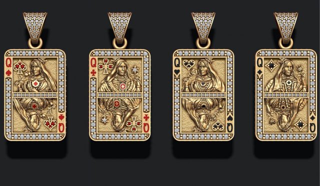 Playing cards queen pack set 3D Принт Модель .c4d .max .obj .3ds .fbx .stl .blend 
