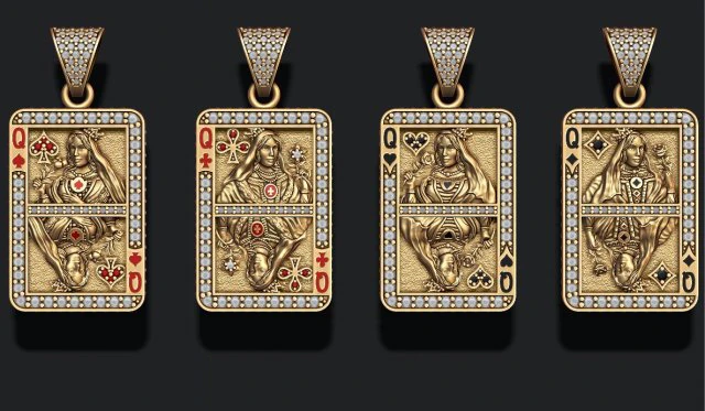 Playing cards queen pack set 3D Print Model .c4d .max .obj .3ds .fbx .stl .blend 