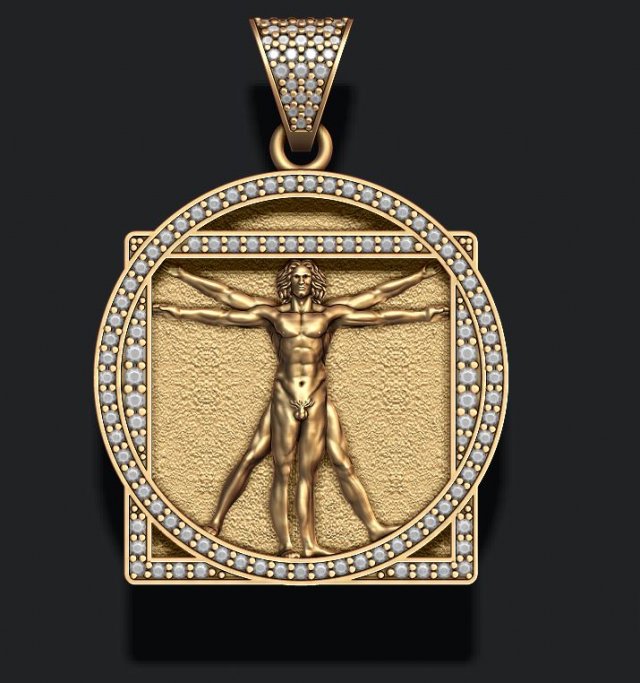 Vitruvian man pendant basrelief 3D-printmodel .c4d .max .obj .3ds .fbx .stl .blend 