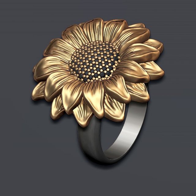 Sunflower ring Modello di stampa 3D .c4d .max .obj .3ds .fbx .stl .blend 