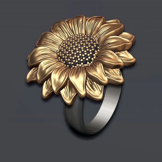 Sunflower ring 3D Print Model .c4d .max .obj .3ds .fbx .stl .blend 