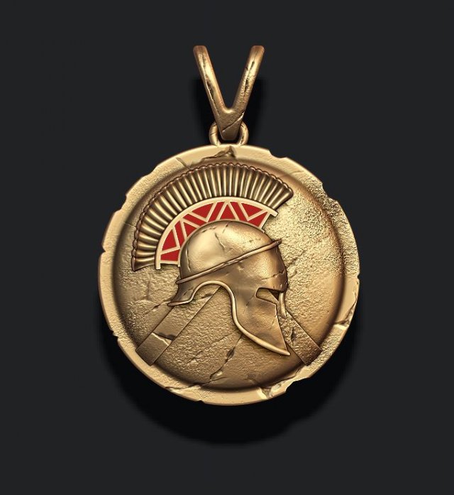 Spartan helmet shield pendant 3D-printmodel .c4d .max .obj .3ds .fbx .stl .blend 