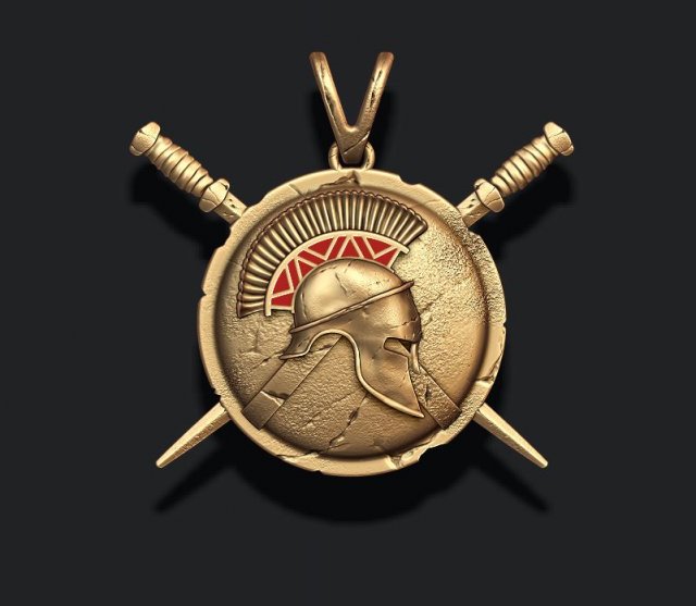 Spartan helmet shield sword pendant 3Dプリントモデル .c4d .max .obj .3ds .fbx .stl .blend 