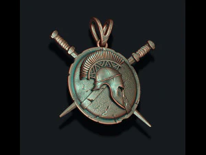 Spartan helmet shield sword pendant 3D Print Model