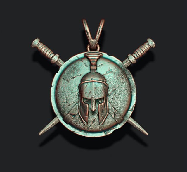 Spartan helmet shield sword pendant 3D Baskı Modeli .c4d .max .obj .3ds .fbx .stl .blend 