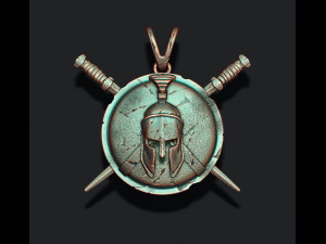 Spartan helmet shield sword pendant 3D Print Model