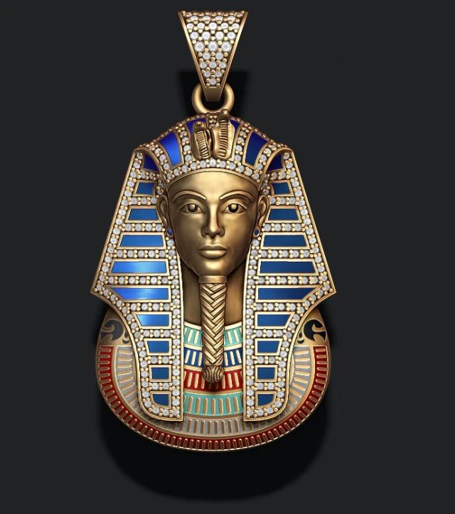 Pharaoh pendant with gems and enamel 3D Print Model .c4d .max .obj .3ds .fbx .stl .blend 