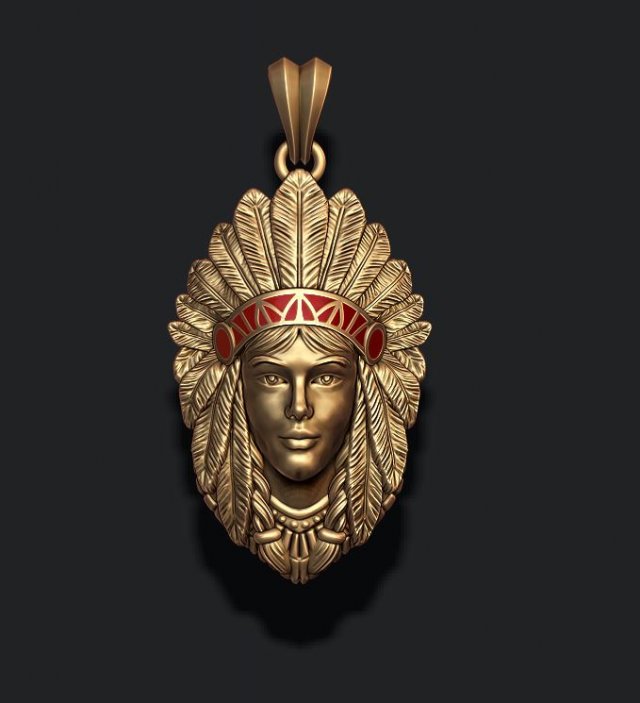 Native american indian girl pendant Modello di stampa 3D .c4d .max .obj .3ds .fbx .stl .blend 