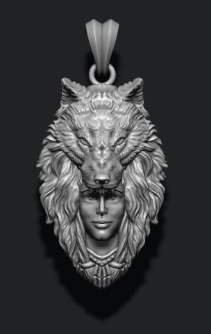 Girl wolf pendant 3D 프린트 모델 .c4d .max .obj .3ds .fbx .stl .blend 