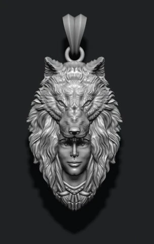 Girl wolf pendant 3D Print Model .c4d .max .obj .3ds .fbx .stl .blend