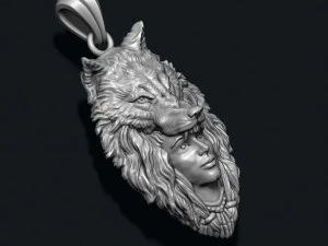 Girl wolf pendant 3D Print Model