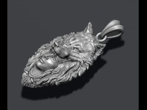 Girl wolf pendant 3D Print Model