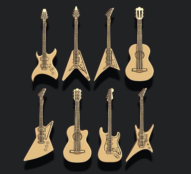 Guitar pendants pack Modèles 3D en vedette .c4d .max .obj .3ds .fbx .stl .blend 