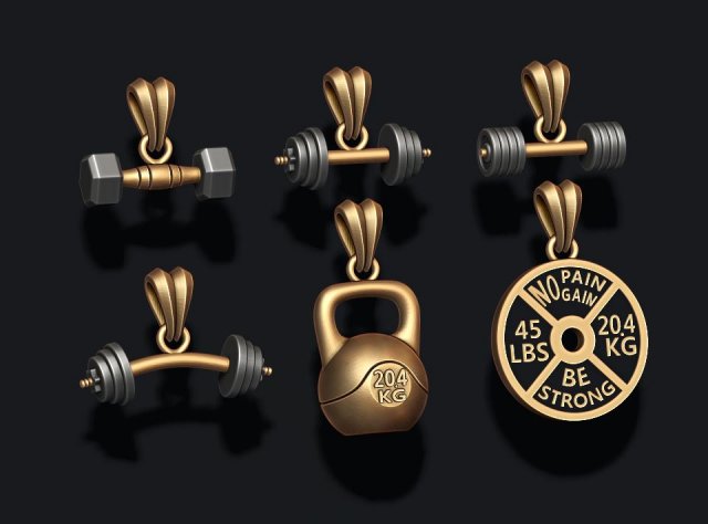 Barbell pendant pack 3D-printmodel .c4d .max .obj .3ds .fbx .stl .blend 