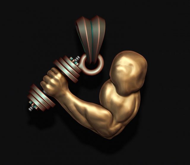 Muscle arm with barbell pendant 3D Print Model .c4d .max .obj .3ds .fbx .stl .blend