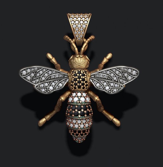 Bee pendant with diamonds 3D Baskı Modeli .c4d .max .obj .3ds .fbx .stl .blend