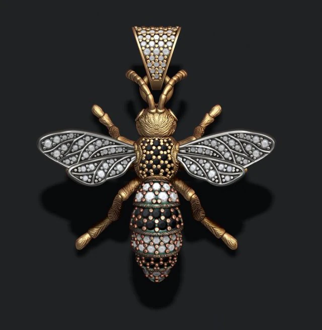 Bee pendant with diamonds 3D Print Model .c4d .max .obj .3ds .fbx .stl .blend 