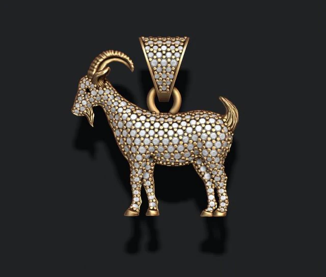 Goat pendant with gems 3D Print Model .c4d .max .obj .3ds .fbx .stl .blend 